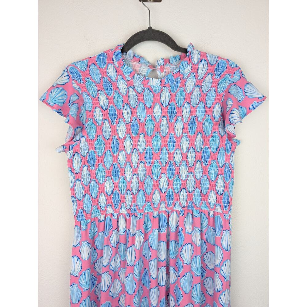 Simply Southern Dress Maxi Shell Novelty Tiered Preppy Beach Pink Blue Size L - Picture 3 of 11
